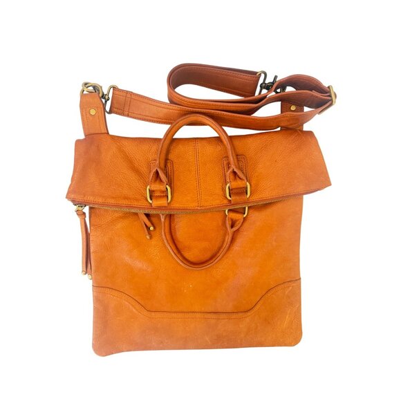 Sabina NY Leather Fold Over Crossbody Bag With Adjustable Strap Cognac - Picture 2 of 10